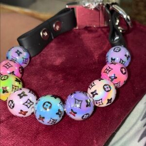 Colorful Logo Bead dog collar Pastel Rainbow